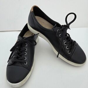 ECCO Soft 7‎ Sneakers Black Leather Lace Up Low Top Women's Comfort Shoes 38 7.5
